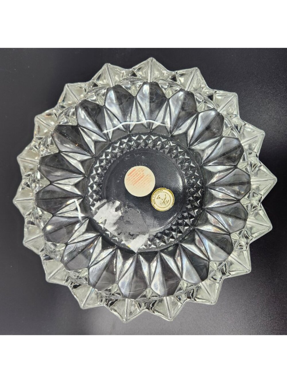 Vintage Kig Indonesia Crystal Glass Diamond Point Pattern Ashtray Cut Glass Cand